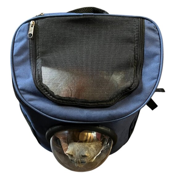 Navy Cat Bubble Backpack Cat Carrier, Polyester & Mesh w/Air Holes, 17"x14” - Picture 2 of 15